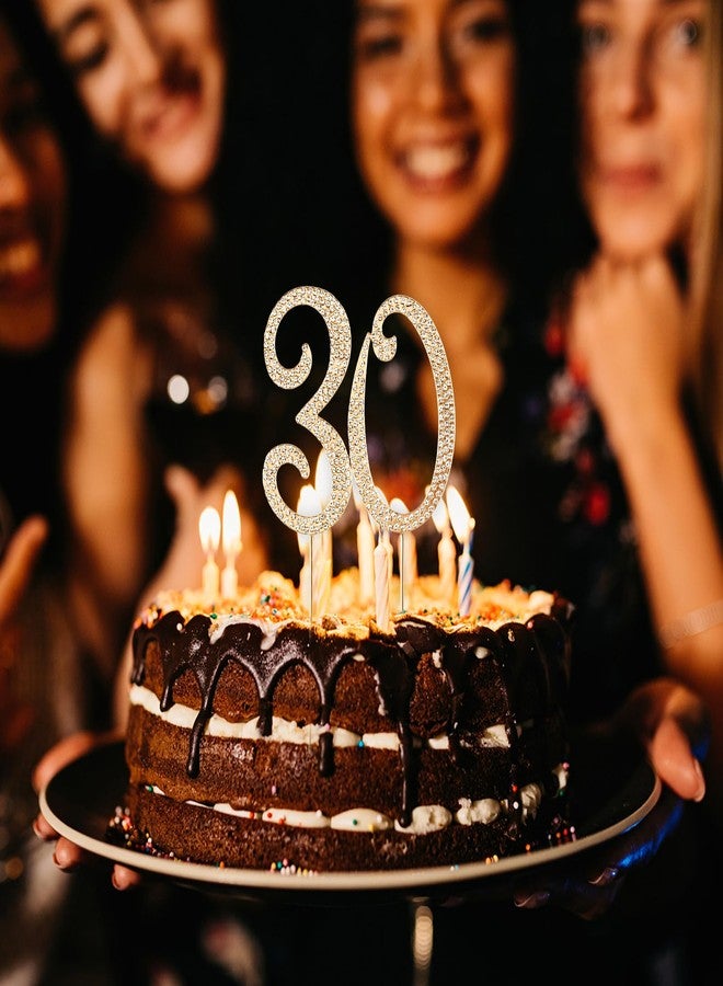 HOKPA زينة كعكة هوكبا المرصعة بأحجار الراين، ذهبية اللون، مثالية لتزيين كعكة عيد الميلاد الثلاثين، أو كهدية تذكارية رائعة لحفلات أعياد الميلاد أو الذكرى السنوية. - Image 3