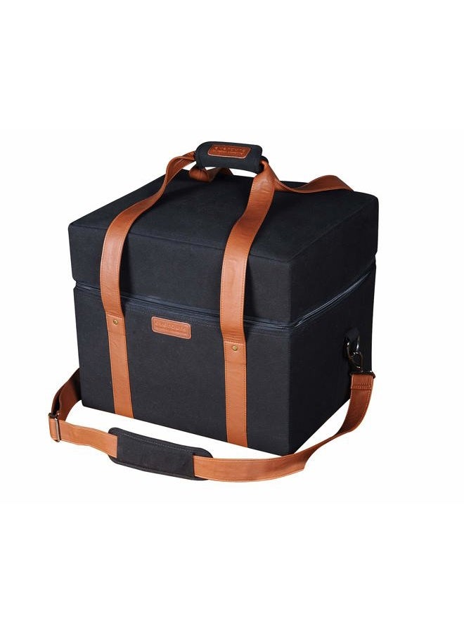 Everdure CUBE Portable Charcoal Grill Carrying Bag, Leather & Velcro Straps, Multiple Storage Compartments, Easy Portability for Camping, Tailgating, and More, Black, 16.3"L x 13.9"W x 13.7”H - Image 2