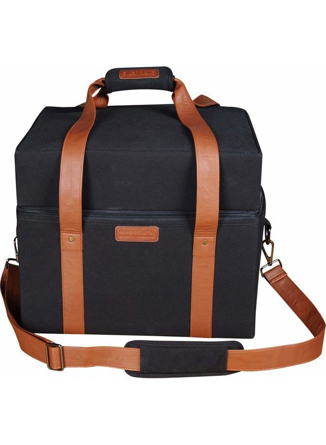 Everdure CUBE Portable Charcoal Grill Carrying Bag, Leather & Velcro Straps, Multiple Storage Compartments, Easy Portability for Camping, Tailgating, and More, Black, 16.3"L x 13.9"W x 13.7”H - Image 1