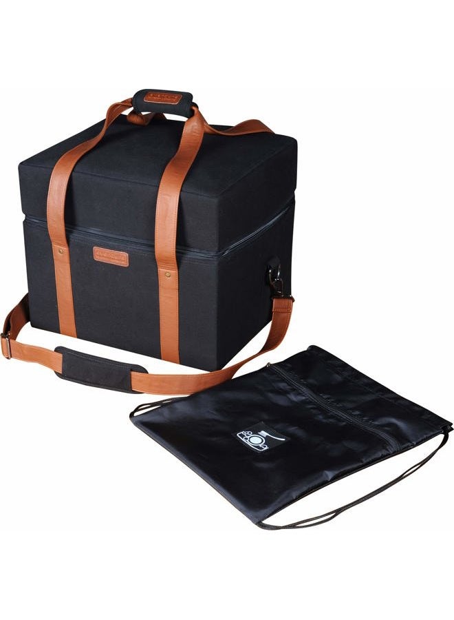 Everdure CUBE Portable Charcoal Grill Carrying Bag, Leather & Velcro Straps, Multiple Storage Compartments, Easy Portability for Camping, Tailgating, and More, Black, 16.3"L x 13.9"W x 13.7”H - Image 3