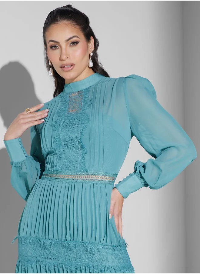 True Decadence High Neck Pleated Dress