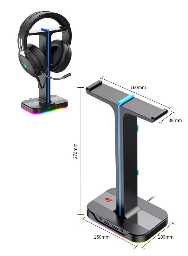 havit RGB Headphone Holder with 2 USB 2.0 Ports Colorful Breathing Light Effects, Headphones Stand for Home and Office - Image 1