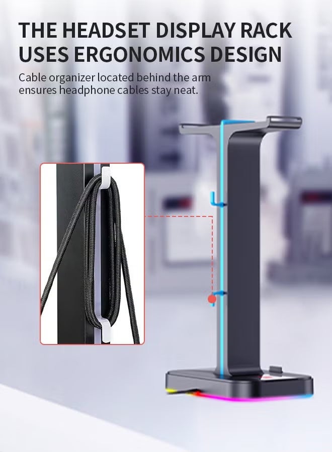 havit RGB Headphone Holder with 2 USB 2.0 Ports Colorful Breathing Light Effects, Headphones Stand for Home and Office - Image 4