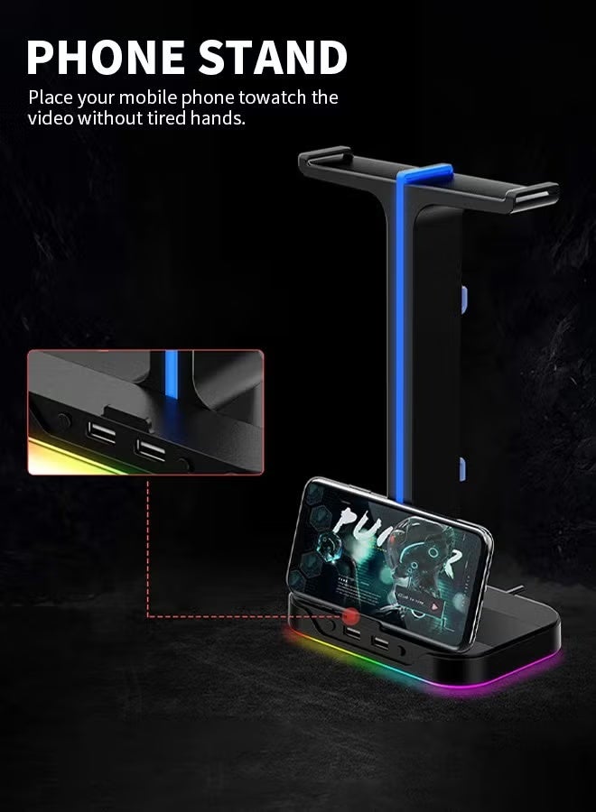 havit RGB Headphone Holder with 2 USB 2.0 Ports Colorful Breathing Light Effects, Headphones Stand for Home and Office - Image 5