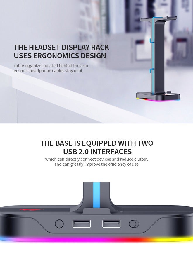 havit RGB Headphone Holder with 2 USB 2.0 Ports Colorful Breathing Light Effects, Headphones Stand for Home and Office  - Image 3