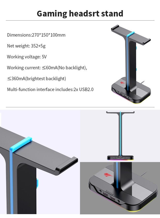 havit RGB Headphone Holder with 2 USB 2.0 Ports Colorful Breathing Light Effects, Headphones Stand for Home and Office  - Image 4