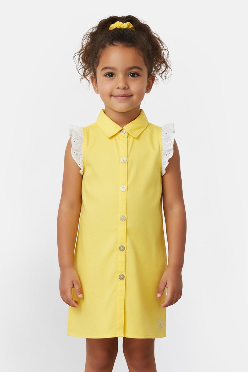 bebe Toddlers Girl Embroidered Logo Dress With Scrunchie, Yellow - Image 1