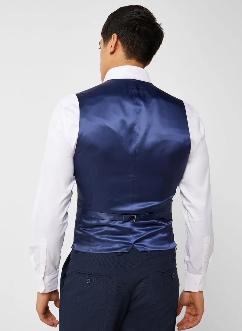 Mango Man Checked Slim Fit Vest Coat