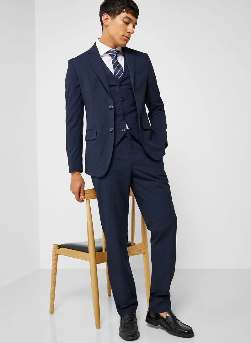 Mango Man Checked Slim Fit Vest Coat
