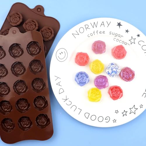 BAMUTU 2PCS Rose Flower Chocolate Molds 15 Cavity Silicone Candy Molds Non-Stick Sweet Valentines Day Molds Gummy Ice Jelly Molds for Wax Melt Resin Casting Candles Soap - Image 3