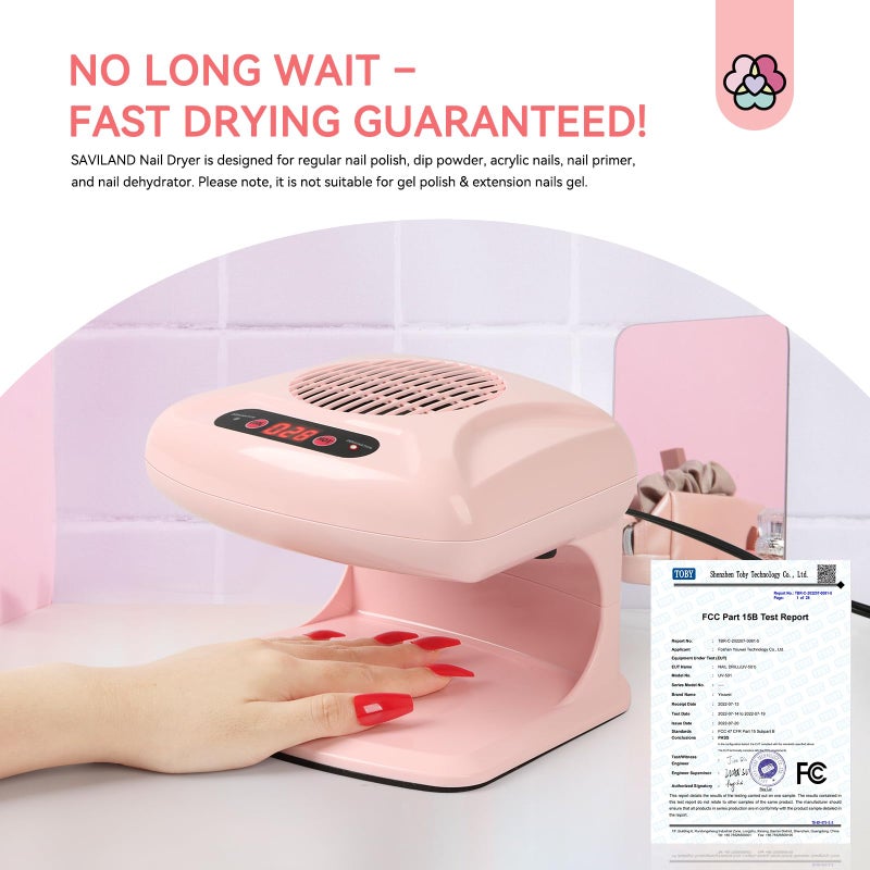 SAVILAND Professional Nail Dryer: 300W Quick Drying Nail Dryer for Regular Polish Acrylic Dip Powder Nail Dehydrator Primer Nail Polish Dryer Fan with Hot & Cold Air Must Have Nail Tech Supplies - Image 3