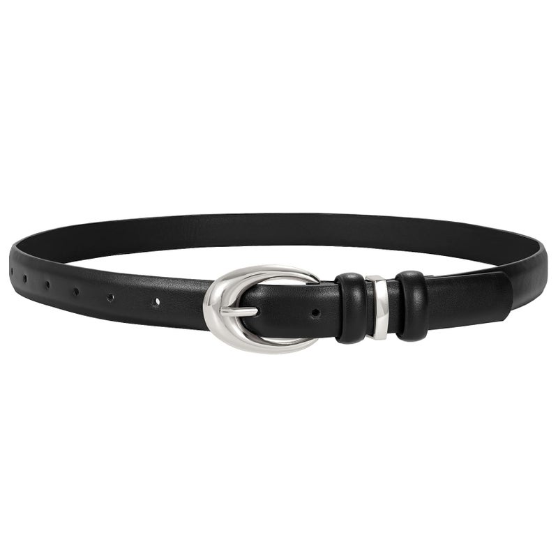 TRIWORKS Women Leather Belt for Jeans Pants Fashion Ladies Skinny Faux Leather Dress belt with Silver Buckle - Image 1