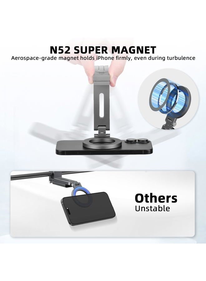 BRDRC Magnetic Tripod for iPhone, Airplane Phone Holder for MagSafe Selfie Stick Adapter Travel Foldable Clip Clamp Plane Desktop Stand for iPhone 16 15 14 13 12 Pro Max Mini Accessories - Image 5