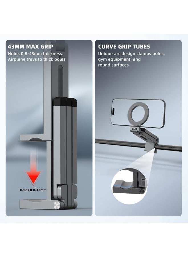 BRDRC Magnetic Tripod for iPhone, Airplane Phone Holder for MagSafe Selfie Stick Adapter Travel Foldable Clip Clamp Plane Desktop Stand for iPhone 16 15 14 13 12 Pro Max Mini Accessories - Image 4