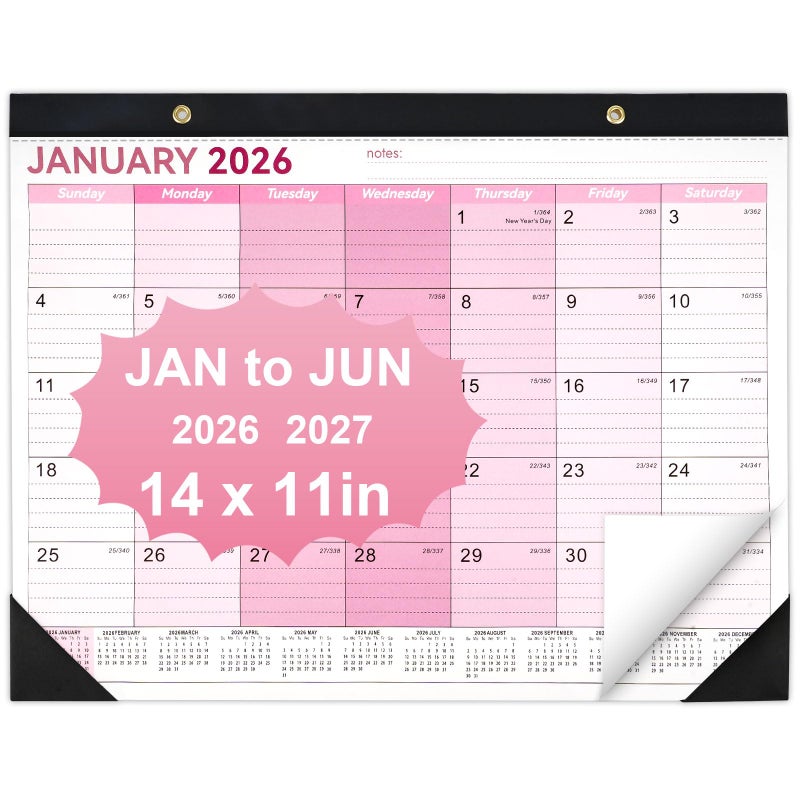 PEASUG Desk Calendar 2026-2027, 14" X 11" Desktop Calendar 2026-2027, 18 Months Calander Runs from Jan. 2026 to Jun. 2027, Academic Monthly Planner for Home School Office (Pink) - Image 1