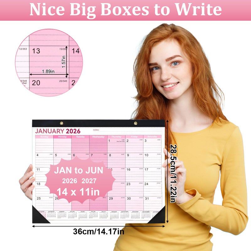 PEASUG Desk Calendar 2026-2027, 14" X 11" Desktop Calendar 2026-2027, 18 Months Calander Runs from Jan. 2026 to Jun. 2027, Academic Monthly Planner for Home School Office (Pink) - Image 2