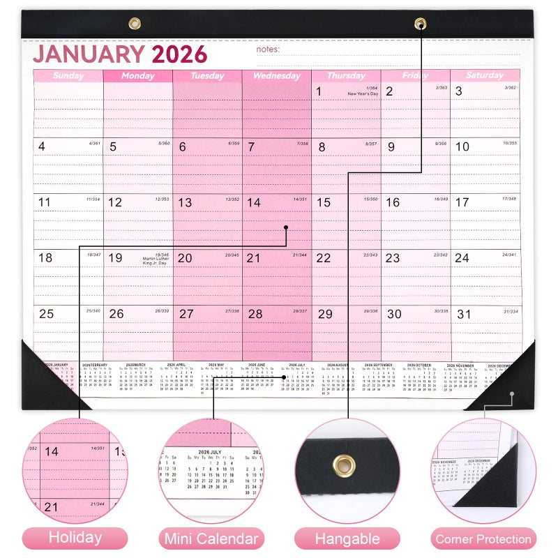 PEASUG Desk Calendar 2026-2027, 14" X 11" Desktop Calendar 2026-2027, 18 Months Calander Runs from Jan. 2026 to Jun. 2027, Academic Monthly Planner for Home School Office (Pink) - Image 3