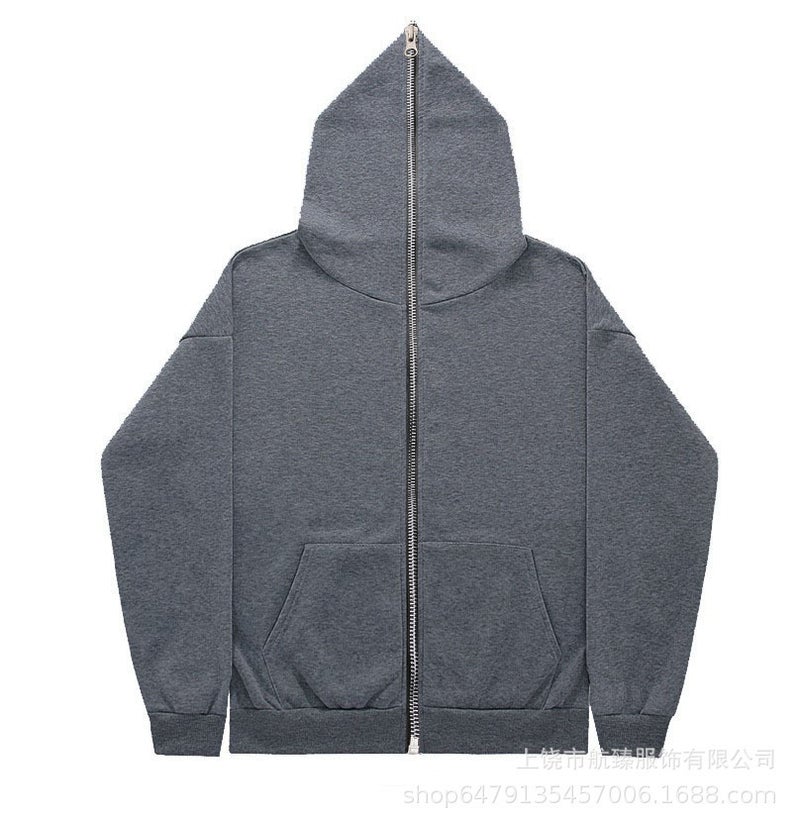 Generic Solid Color Cross-border Sweater Supply Full Zip Hoodie Mens Blank Cardigan Zip Hoodie Sweater in stock Dark gray 