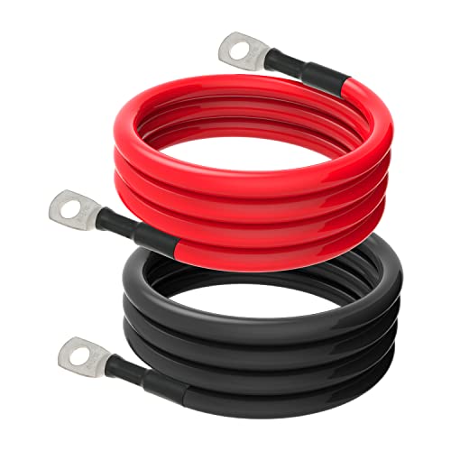 TUELETFU كابلات بطارية 6 AWG كابل طاقة العاكس 6 قياس مع لقم نحاسية مغطاة بالقصدير بحجم 5/16 بوصة في كلا الطرفين للسفن البحرية والقوارب والسيارات والدراجات النارية 2 قطعة (3 أقدام) - Image 1