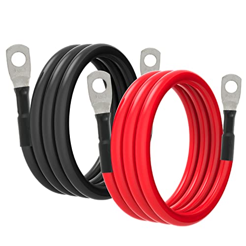 TUELETFU كابلات بطارية 6 AWG كابل طاقة العاكس 6 قياس مع لقم نحاسية مغطاة بالقصدير بحجم 5/16 بوصة في كلا الطرفين للسفن البحرية والقوارب والسيارات والدراجات النارية 2 قطعة (3 أقدام) - Image 5