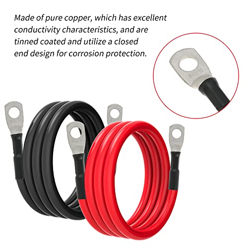TUELETFU كابلات بطارية 6 AWG كابل طاقة العاكس 6 قياس مع لقم نحاسية مغطاة بالقصدير بحجم 5/16 بوصة في كلا الطرفين للسفن البحرية والقوارب والسيارات والدراجات النارية 2 قطعة (3 أقدام) - Image 3