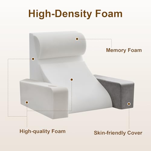 Paxato Reading Pillow for Sitting in Bed Adult, Back Pillow for Bed Sitting up with Arms, Pockets and Cup holder, Sit Up Backrest Pillows for Beds Chair Support, Rest Pillow for Gaming (Light gray, 5PCS) - Image 4