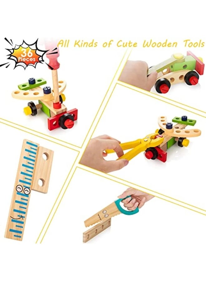 ARGT Wooden Tool Kit for Kids, 34 pcs Wooden Toddler Tools Tool Kit for Kids Educational Construction Toy Building Toy Set Creative DIY Gift Idea for Toddlers Boys and Girls - Image 4