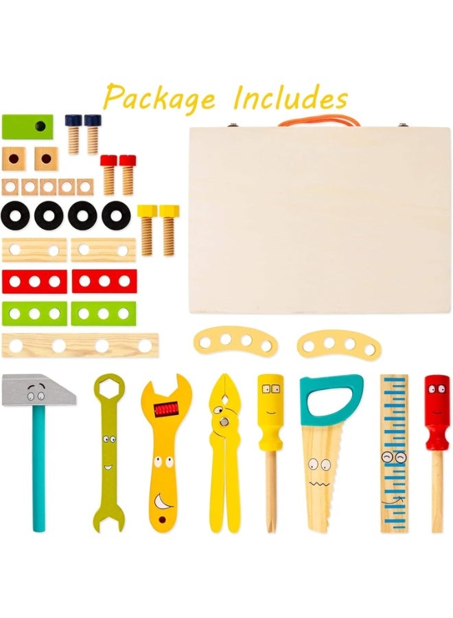 ARGT Wooden Tool Kit for Kids, 34 pcs Wooden Toddler Tools Tool Kit for Kids Educational Construction Toy Building Toy Set Creative DIY Gift Idea for Toddlers Boys and Girls - Image 2