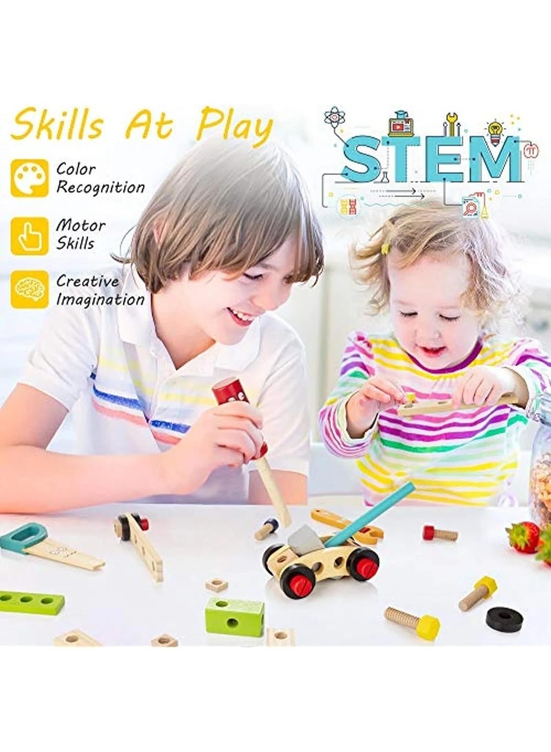 ARGT Wooden Tool Kit for Kids, 34 pcs Wooden Toddler Tools Tool Kit for Kids Educational Construction Toy Building Toy Set Creative DIY Gift Idea for Toddlers Boys and Girls - Image 5
