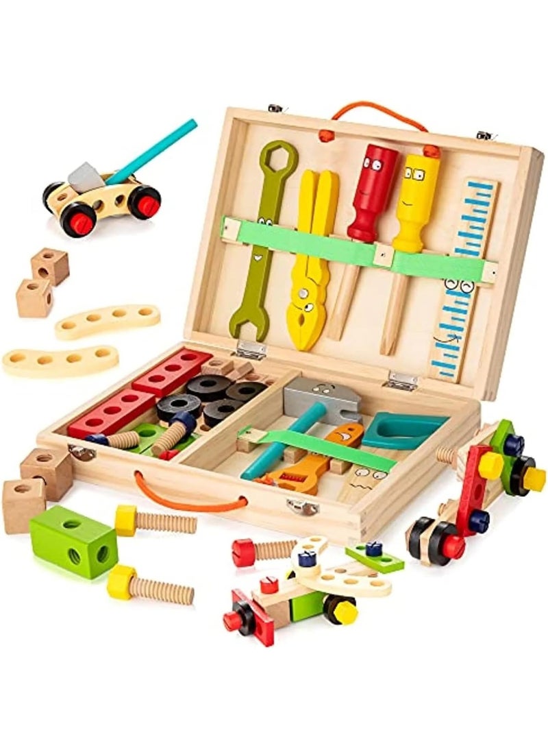 ARGT Wooden Tool Kit for Kids, 34 pcs Wooden Toddler Tools Tool Kit for Kids Educational Construction Toy Building Toy Set Creative DIY Gift Idea for Toddlers Boys and Girls - Image 1