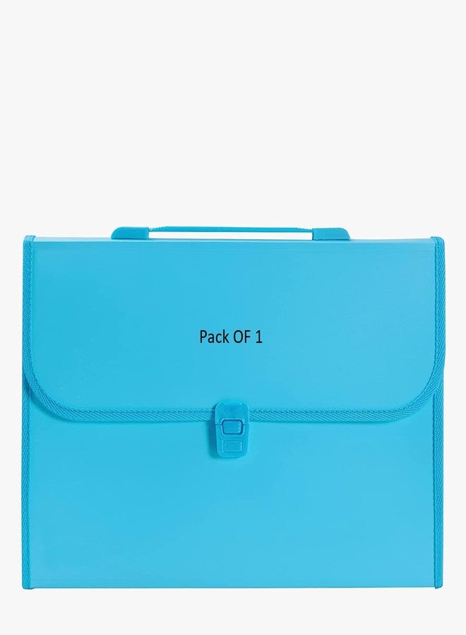Shining Zon 13 Pockets Plastic Expanding File Folder Documents Large Size A4 Fs Letter Paper Holder with Carry Handle for School Office Home Collage Certificate Organizer (Pack of 1 Blue Colour) - Image 1