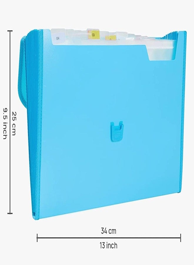 Shining Zon 13 Pockets Plastic Expanding File Folder Documents Large Size A4 Fs Letter Paper Holder with Carry Handle for School Office Home Collage Certificate Organizer (Pack of 1 Blue Colour) - Image 4