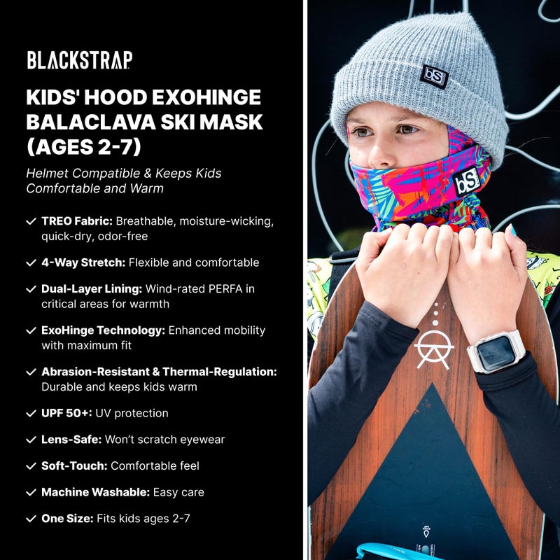 BLACKSTRAP Kids' Hood ExoHinge Balaclava Ski Mask, Helmet Compatible, Keeps Kids Comfortable and Warm, [Black] - Image 2