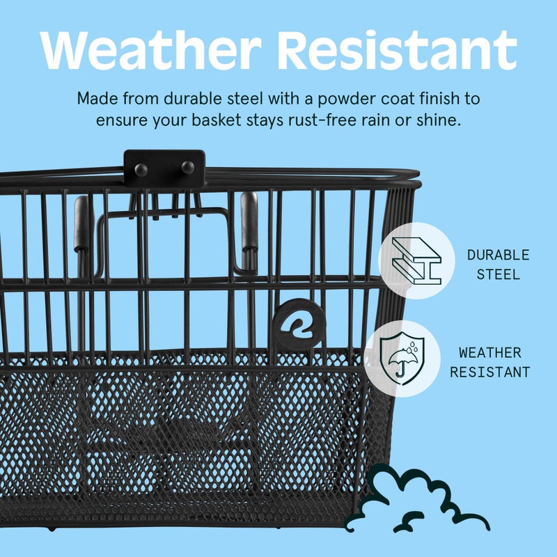 Retrospec Apollo Detachable Front Bike Basket Steel Half-Mesh with Integrated Detachable Hooks and Built-in Handle, Easy Assembly and Portability for Bicycles - Image 5