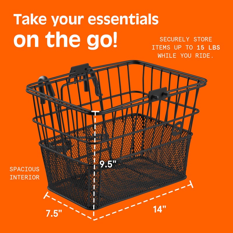 Retrospec Apollo Detachable Front Bike Basket Steel Half-Mesh with Integrated Detachable Hooks and Built-in Handle, Easy Assembly and Portability for Bicycles - Image 2