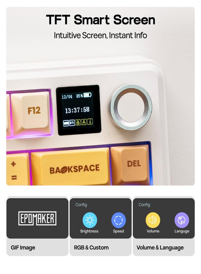 ابوماكر لوحة مفاتيح الألعاب اللاسلكية ثلاثية الأوضاع EPOMAKER X AULA F75 MAX، شاشة TFT، زر تحكم، قابلة للتبديل السريع، 2.4 جيجاهرتز/Type-C/BT5.0، لون كريمي، لأجهزة الكمبيوتر الشخصية/ماك/المكتب/الألعاب (لون الكراميل) - Image 3