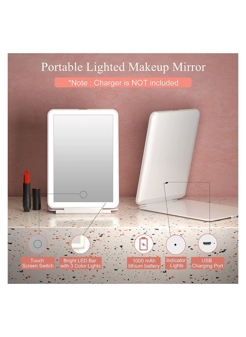 ORiTi Rechargeable Travel Makeup Vanity Mirror with 72 Led Lights, Portable Lighted Makeup Beauty Mirror, 3 Color Lighting, Dimmable Touch Screen, Tabletop LED Folding Cosmetic Mirror with Lights  - Image 5