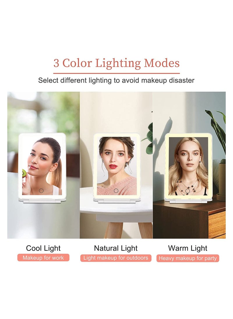 ORiTi Rechargeable Travel Makeup Vanity Mirror with 72 Led Lights, Portable Lighted Makeup Beauty Mirror, 3 Color Lighting, Dimmable Touch Screen, Tabletop LED Folding Cosmetic Mirror with Lights  - Image 4