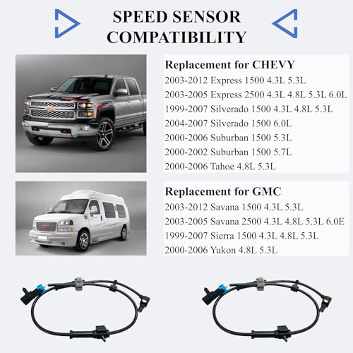 PANNUOSCS ABS Sensor Front Left Right Compatible for Chevy Silverado/Express/Suburban/Tahoe & GMC Sierra/Savana/Yukon XL & Cadillac Escalade 4.3L 4.8L 5.3L 5.7L 6.0L ABS Wheel Speed Sensor Replace#19181873 - Image 5