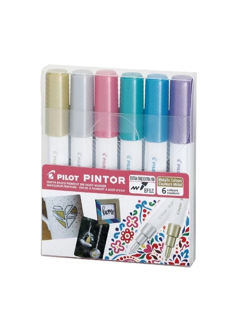PILOT Pilot Pintor Metallic Water Based Paint Markers Set of 6 Extra Fine 0.7mm Tip  - Image 1