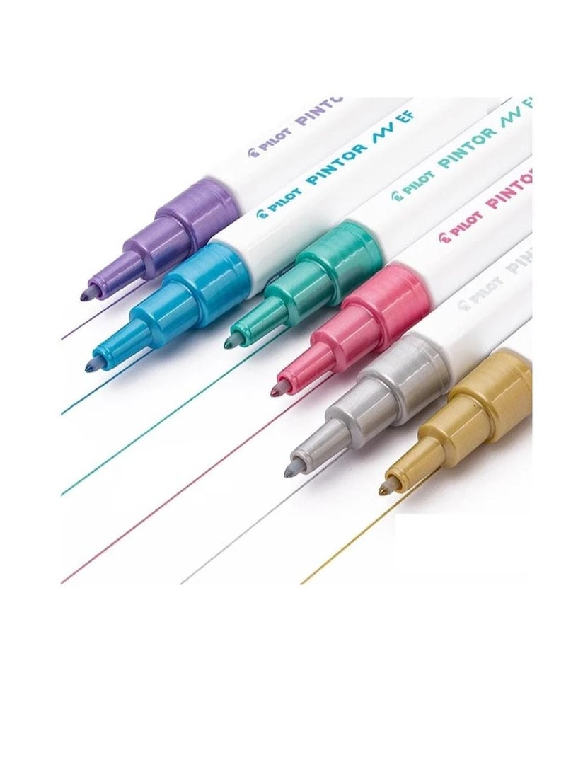 PILOT Pilot Pintor Metallic Water Based Paint Markers Set of 6 Extra Fine 0.7mm Tip  - Image 2