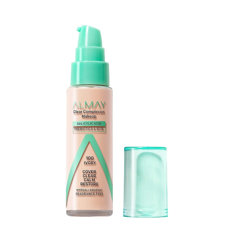 Almay Almay Clear Complexion Acne Foundation Makeup with Salicylic Acid Medium Coverage Soft Matte Finish Hypoallergenic Cruelty  FragranceFree Dermatologist Tested 100 Ivory 1 fl oz