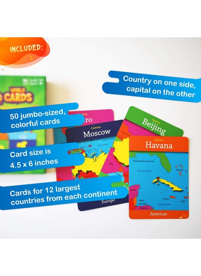 Geotoys - Geocards, World Flash Cards Geography Game, Kid Card Games For Home, School, Countries And Capitals Flash Cards, Kids Game Ages 4 And Up - Image 1