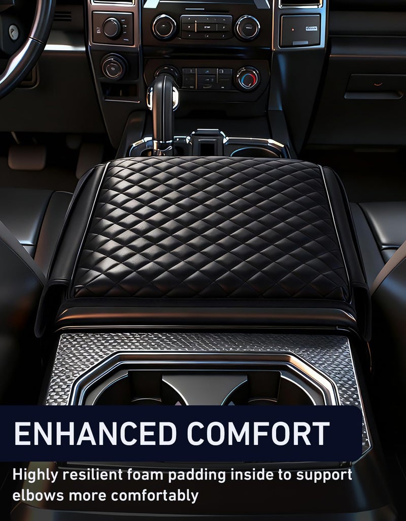 FQMY Center Console Cover Compatible with Ford F150 2015-2020, F250 F350 F450 2017-2022, Expedition 2018-2024, Leather Armrest Cover with Side Pockets, Arm Rest Accessories, Anti-Scratch Cushion (Black) - Image 5