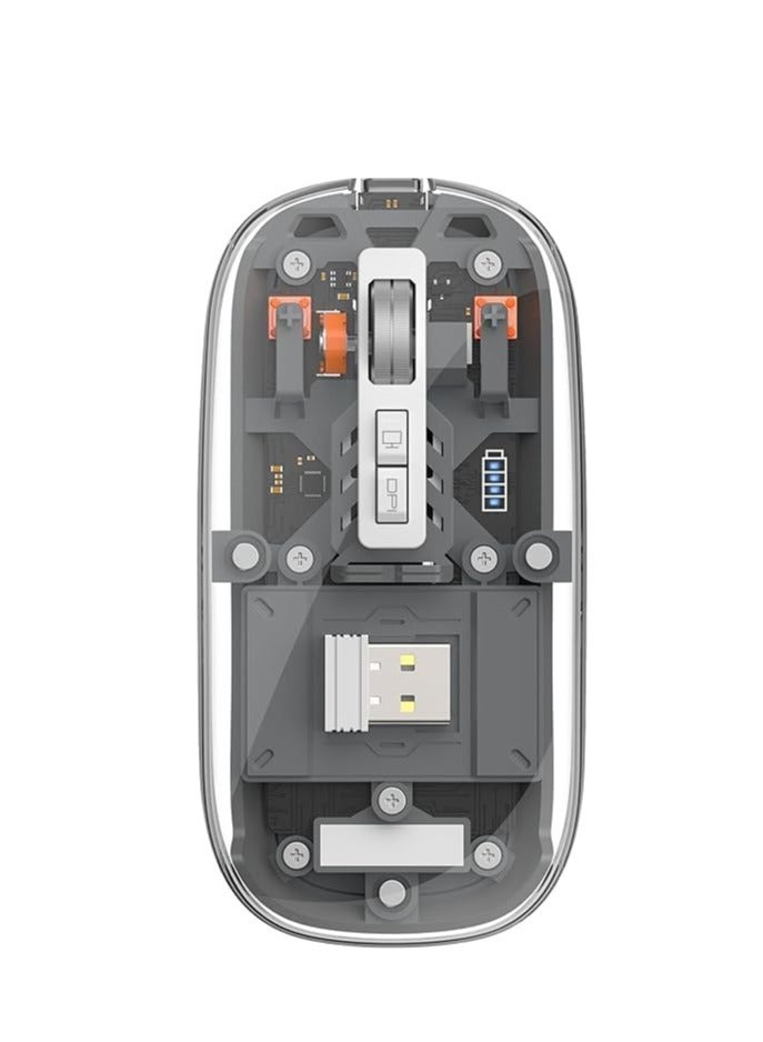 Terabyte Crystal Transparent Magnetic Wireless Mouse Wireless Bluetooth Mouse, Tri-Mode (BT1+BT2+2.4G) USB C Rechargeable Computer Mouse, Full Transparent Portable Silent Mouse with USB Receiver for Laptop (Gr - Image 1