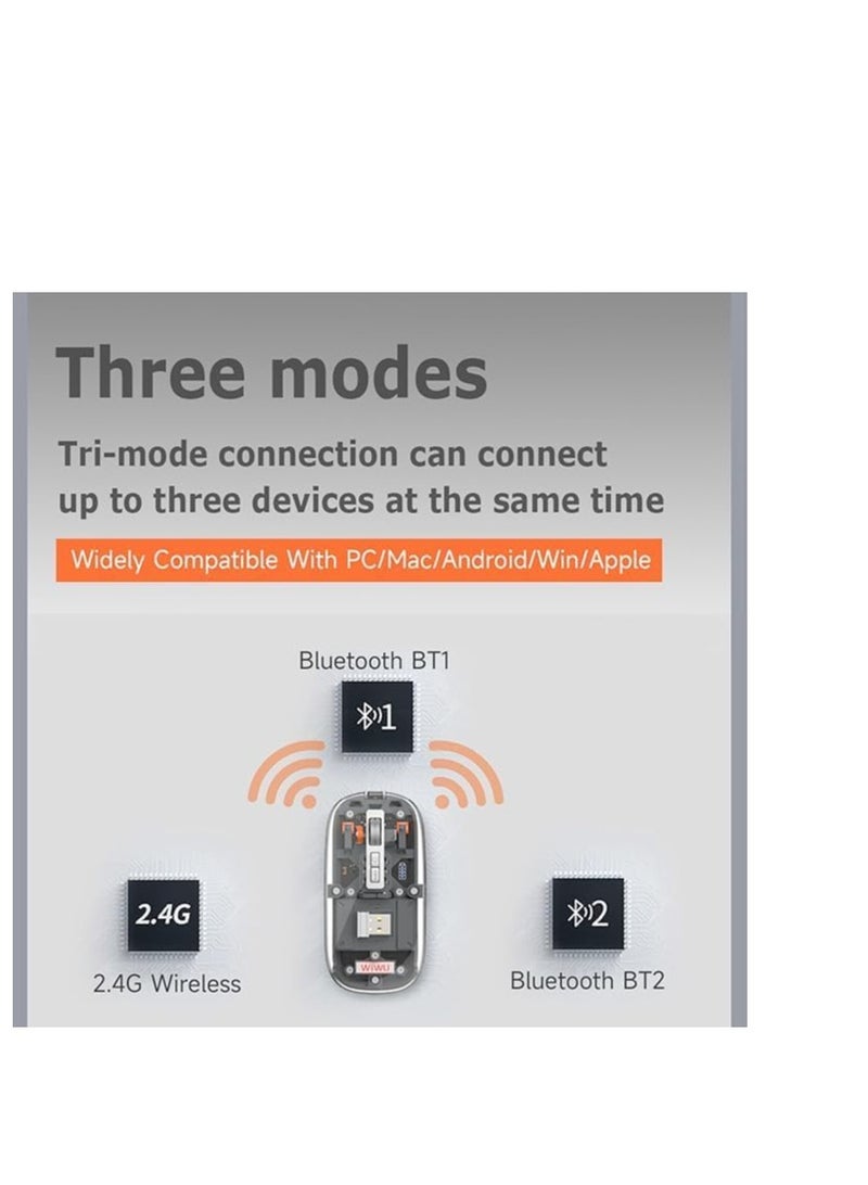 Terabyte Crystal Transparent Magnetic Wireless Mouse Wireless Bluetooth Mouse, Tri-Mode (BT1+BT2+2.4G) USB C Rechargeable Computer Mouse, Full Transparent Portable Silent Mouse with USB Receiver for Laptop (Gr - Image 4