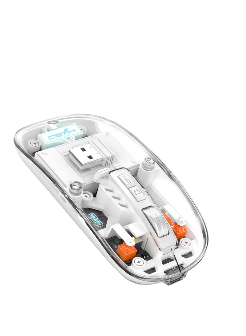 Terabyte Crystal Transparent Magnetic Wireless Mouse Wireless Bluetooth Mouse, Tri-Mode (BT1+BT2+2.4G) USB C Rechargeable Computer Mouse, Full Transparent Portable Silent Mouse with USB Receiver for Laptop (Gr - Image 5