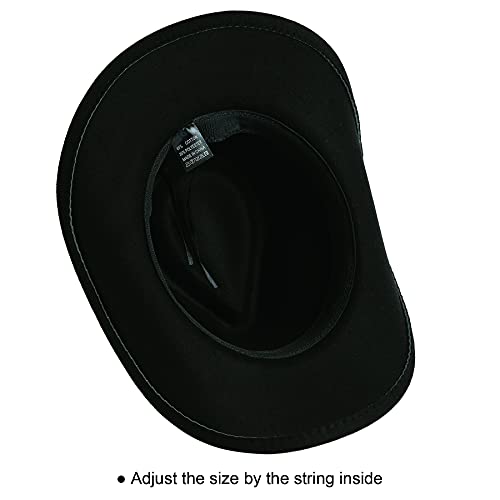 Lanzom Women Men Felt Wide Brim Western Cowboy Hats Belt Buckle Panama Hat(Black, Medium-Large) - Image 2