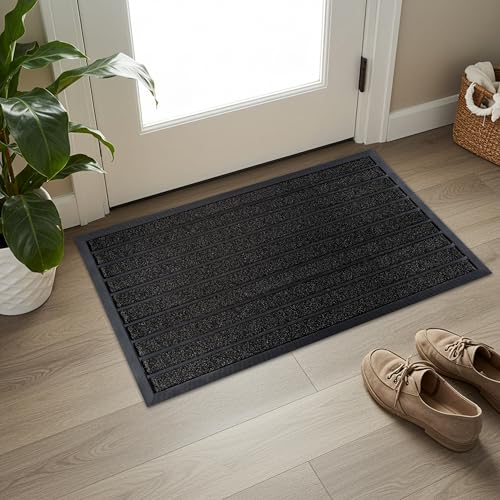 ubdyo Extra Durable Door Mat Dirt Trapping Outdoor Welcome Mats NonSlip Outdoor Indoor Entrance Low Profile Front Doormat 36 x 24 Bright Black