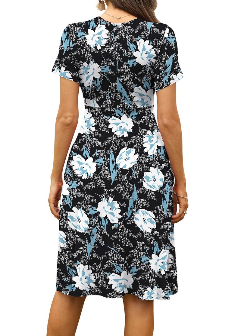 WEACZZY Womens Sundresses Short Sleeve Sexy V Neck Cross Wrap Summer Midi Dresses,Floral Lily,XL - Image 4